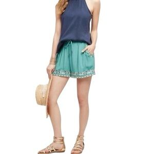 Anthropologie HEI HEI Embroidered Pockets Lined Isle Shorts Teal Small
